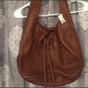 Tan 100% leather boho style purse